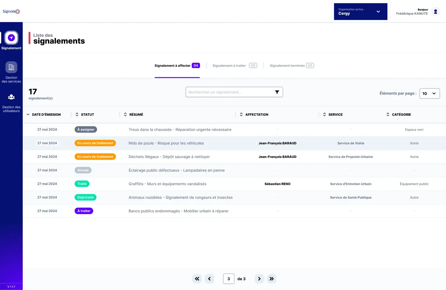 Back-office of Signaleo for admins