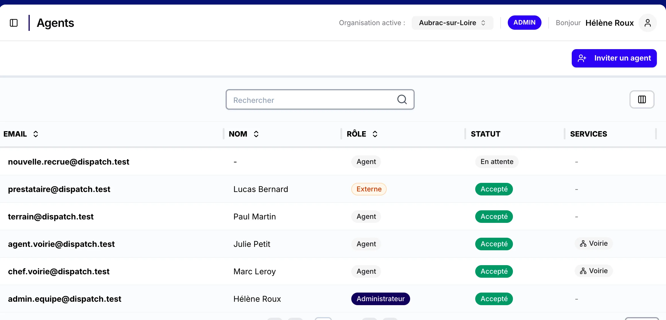 La page « Agents »