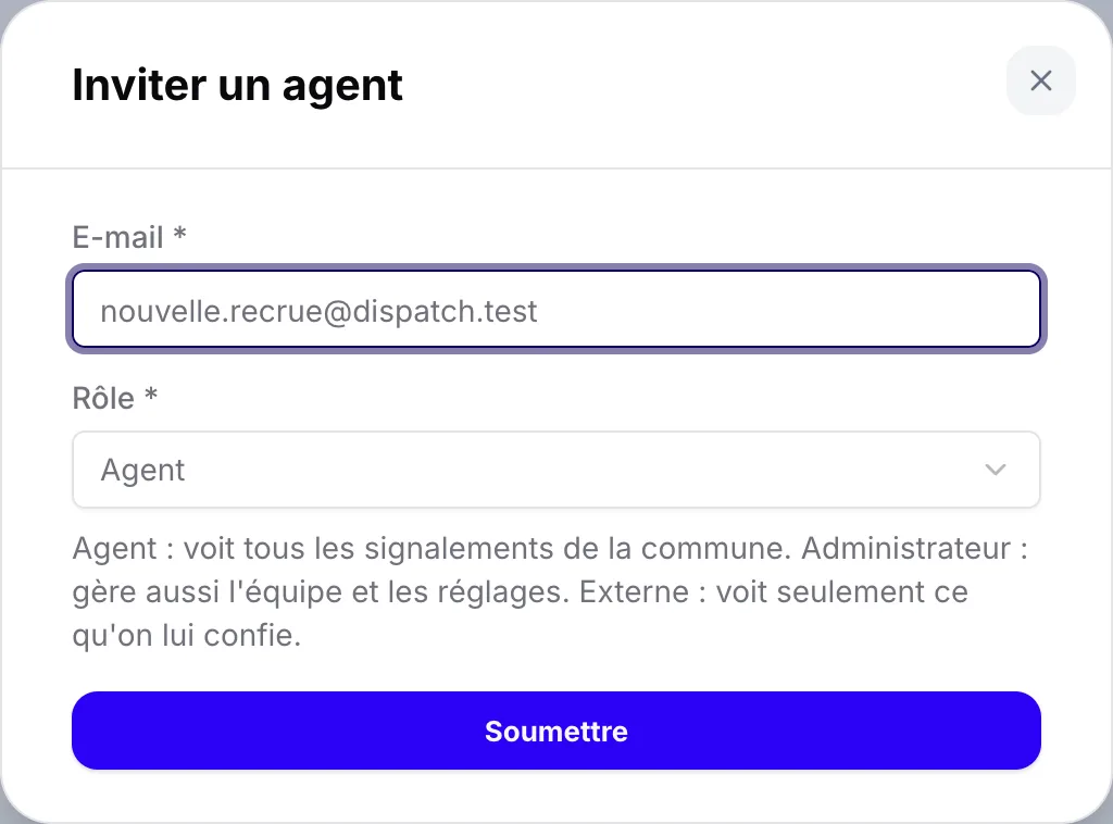 La fenêtre « Inviter un agent »