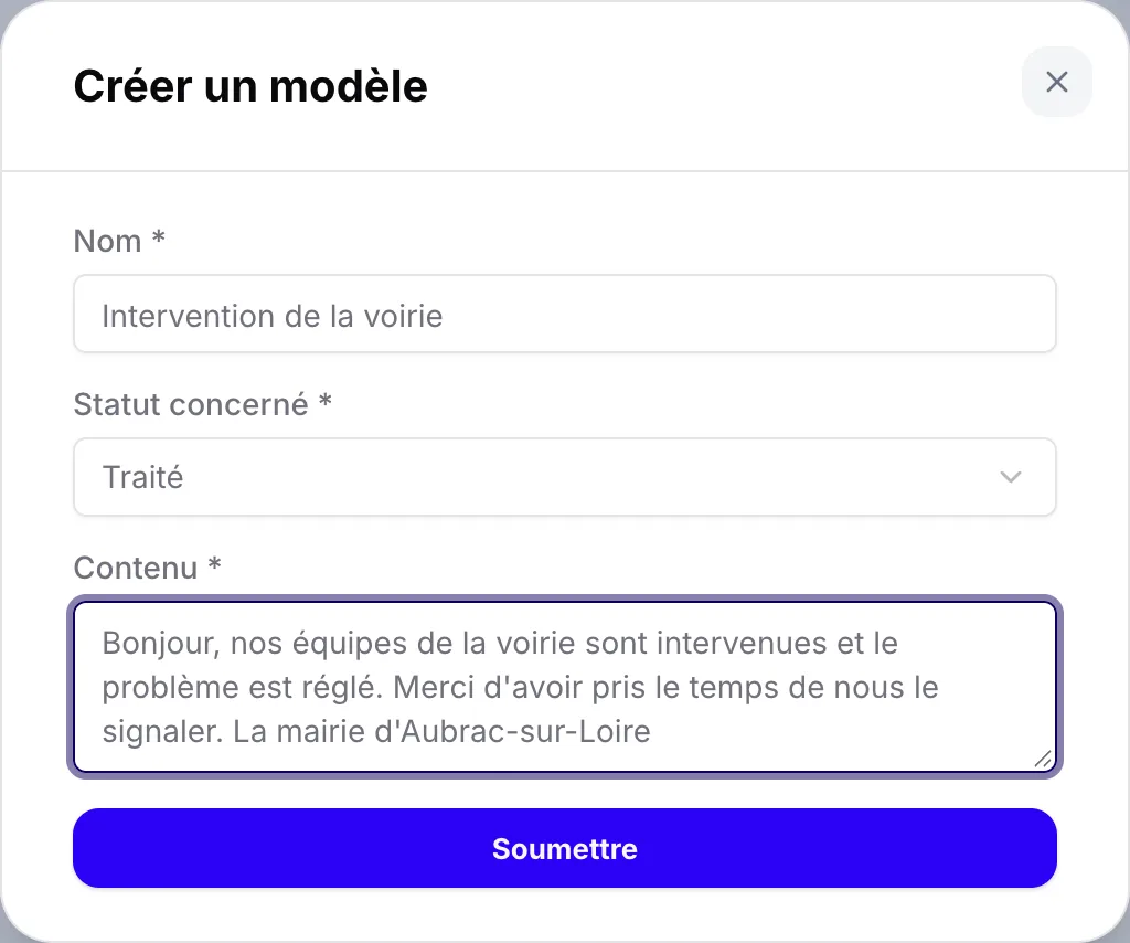 La fenêtre de création d'un modèle