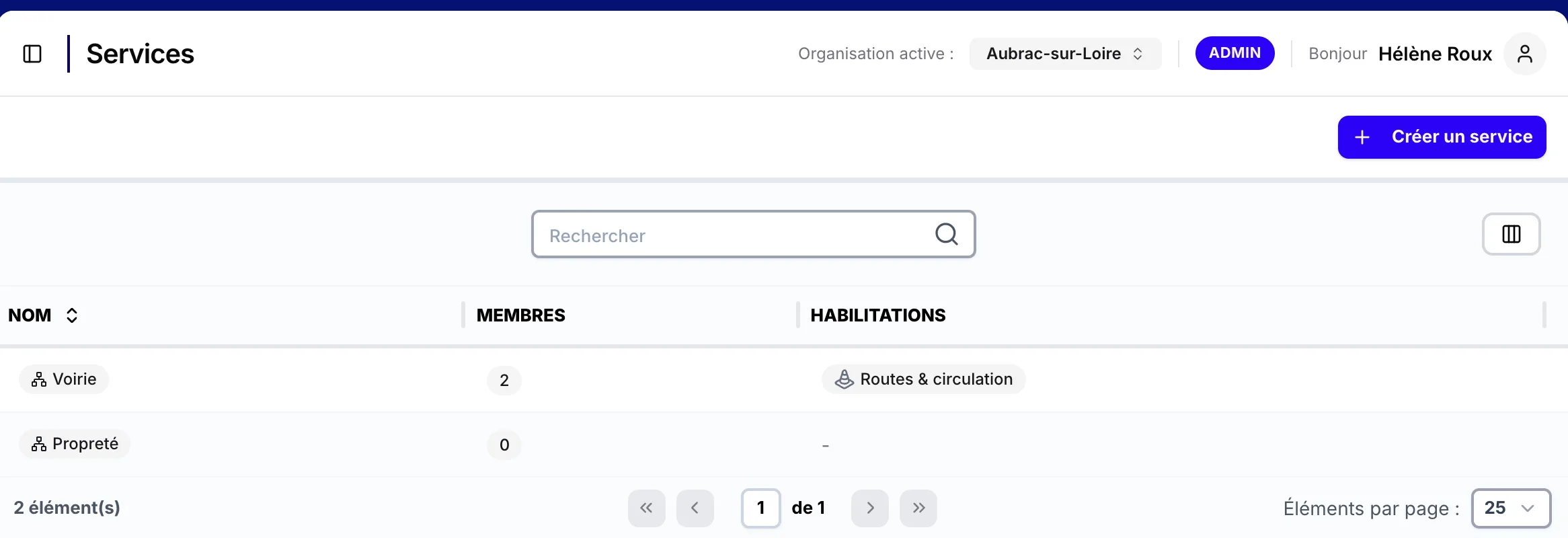 La page « Services »