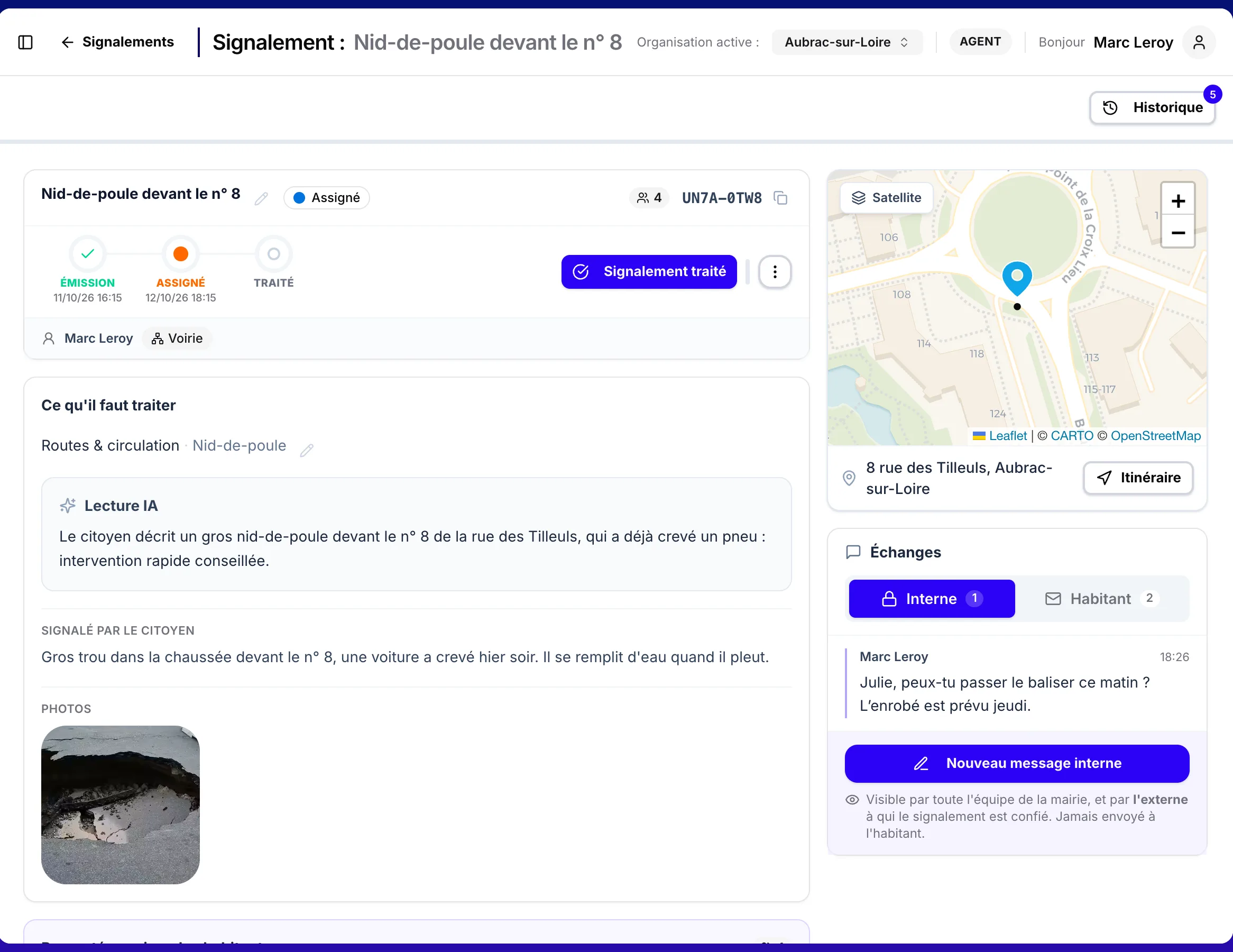 La fiche d'un signalement