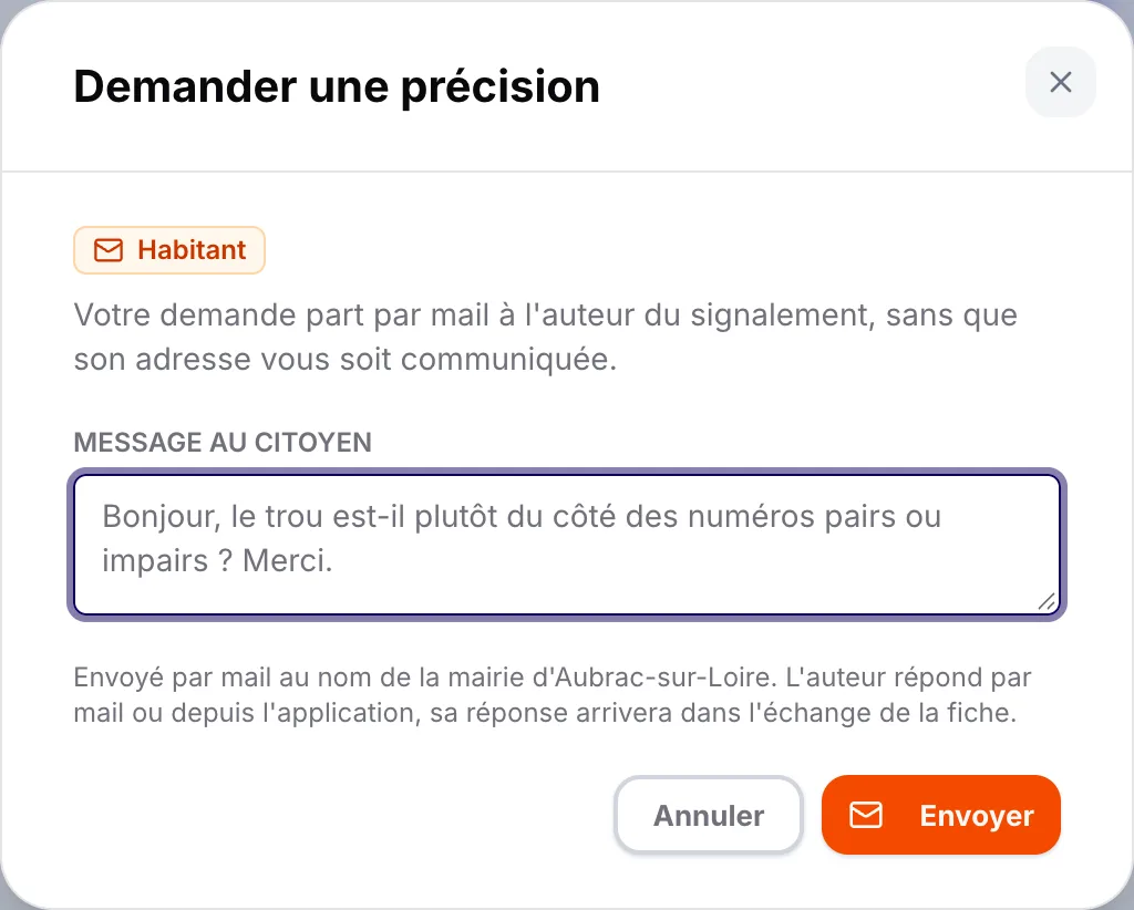 La fenêtre « Demander une précision »