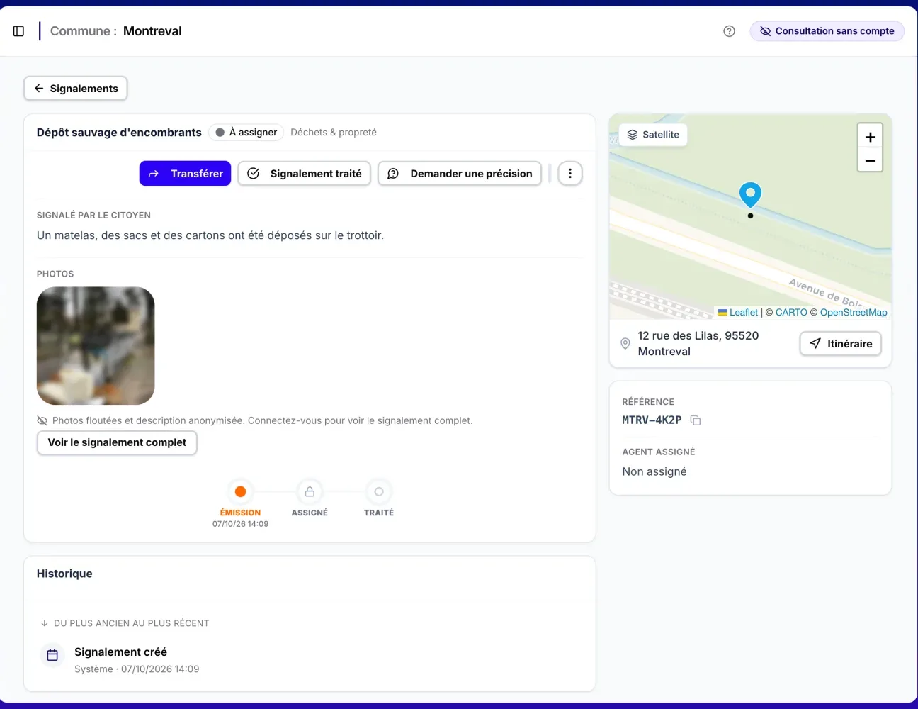 La fiche vue par le lien, avant de vérifier votre adresse : photos floutées