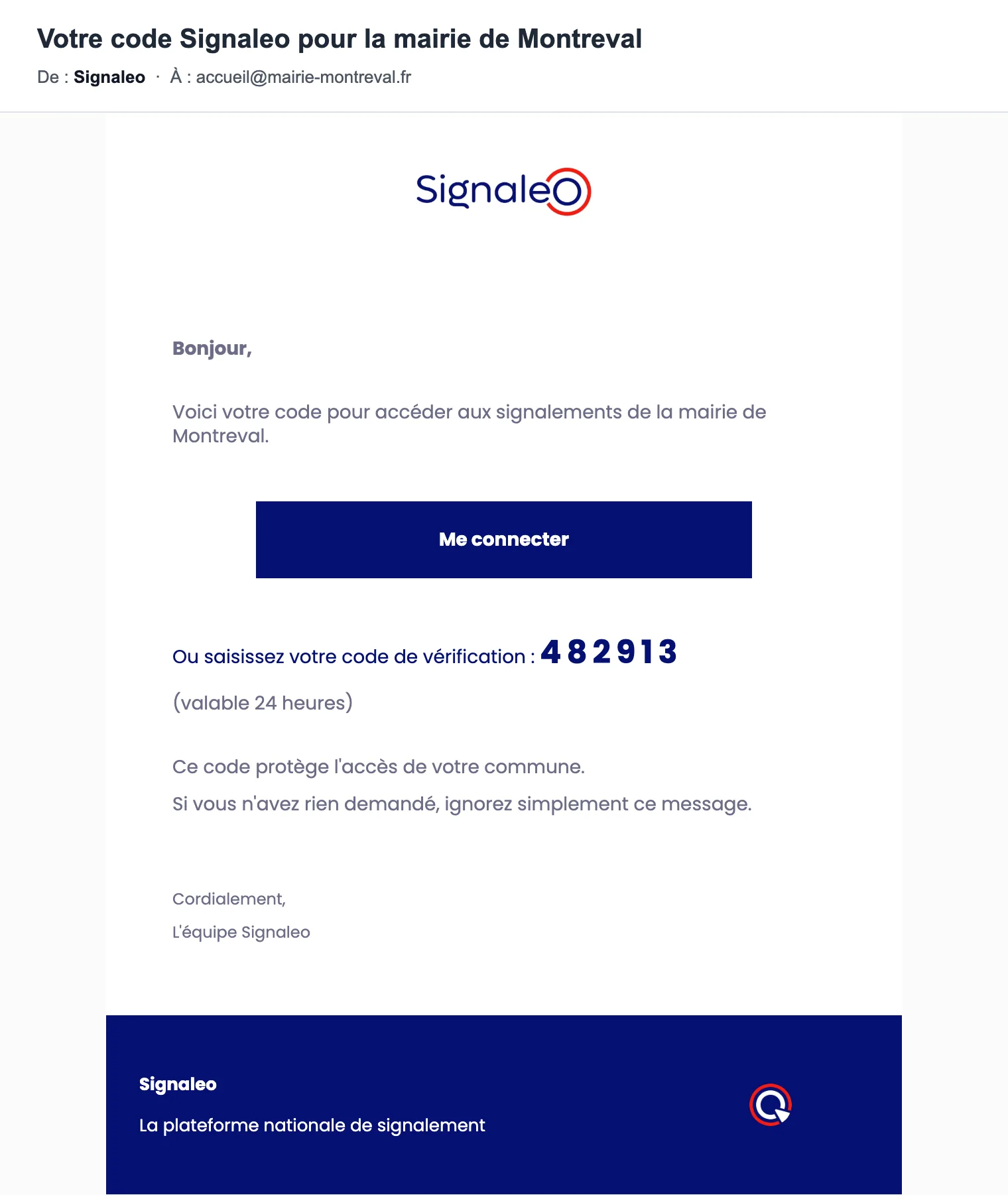 Le mail qui contient le code