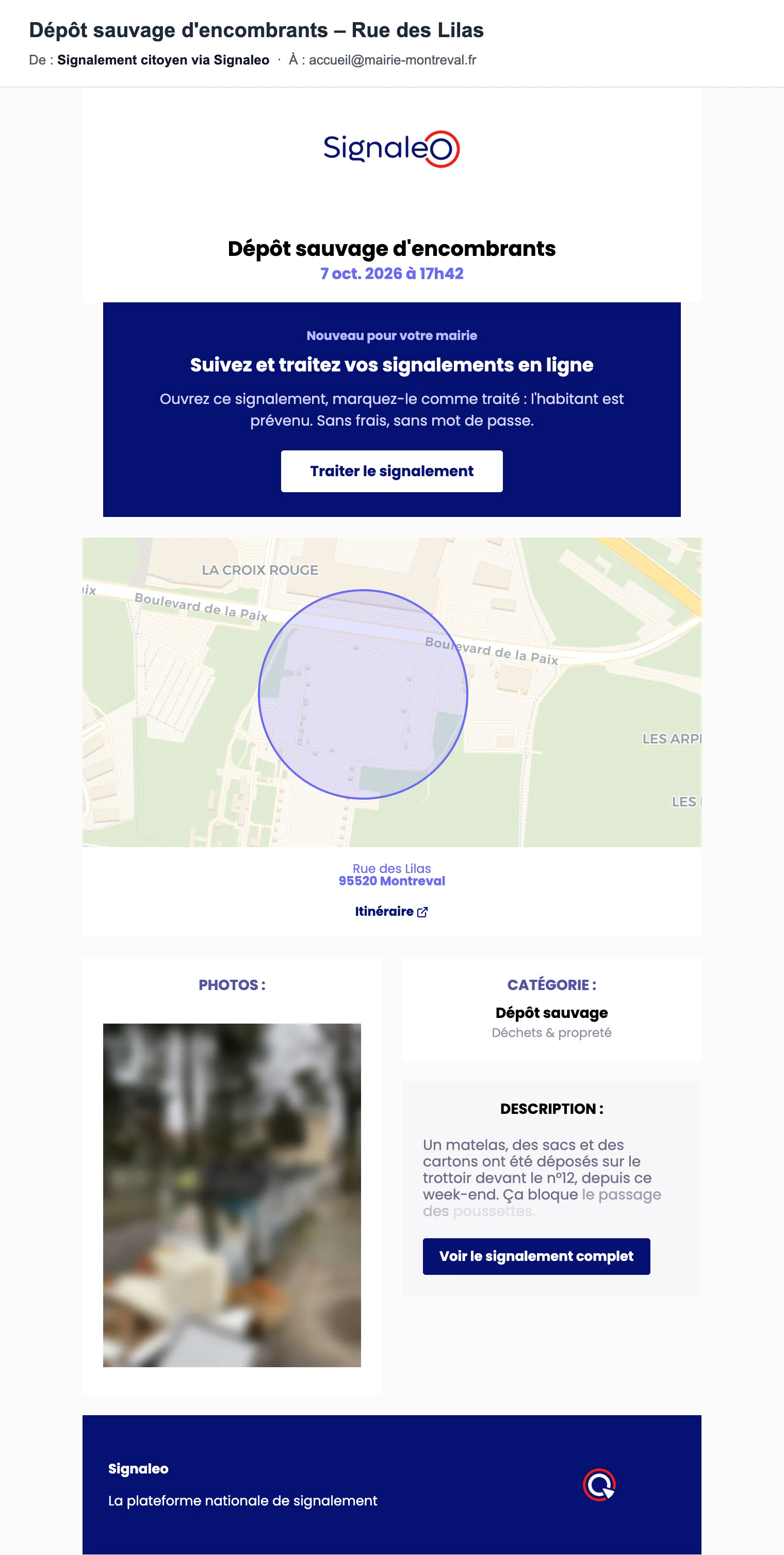 Le mail d'un nouveau signalement