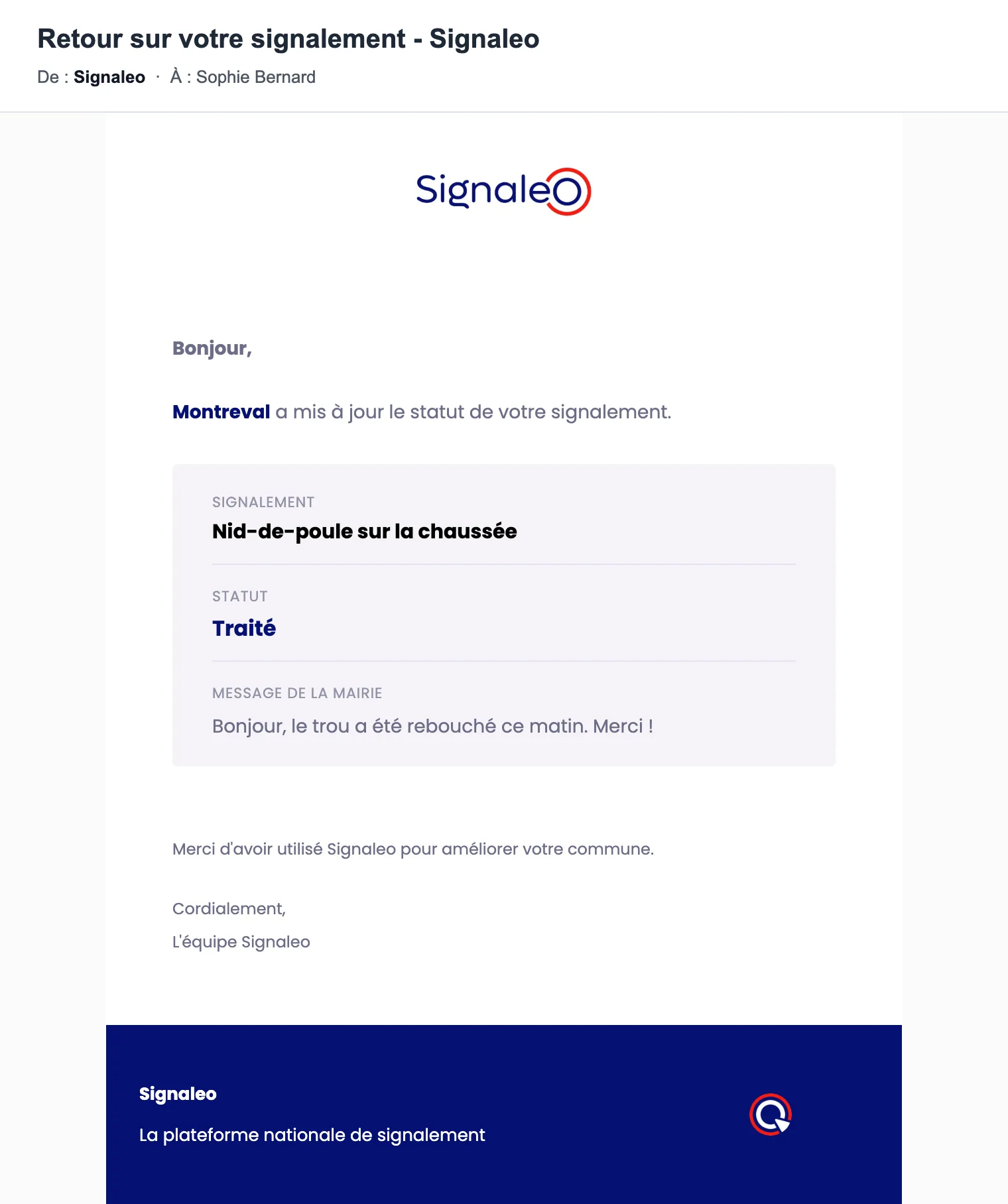 Le mail reçu par l'habitant