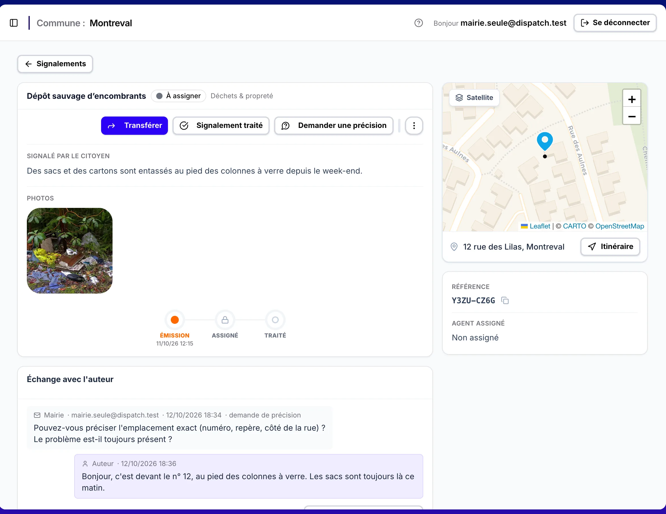 La réponse de l'habitant sur la fiche