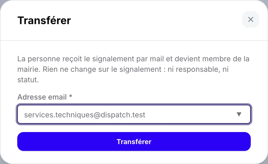 La fenêtre « Transférer »