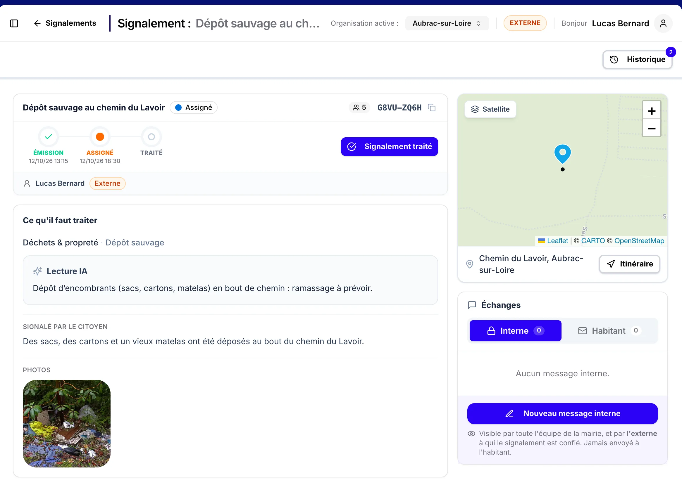 La fiche d'un signalement confié
